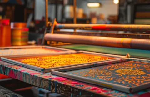 Preparation stage of screen printing screens before the fixing tunnel – fixing tunnel image.
